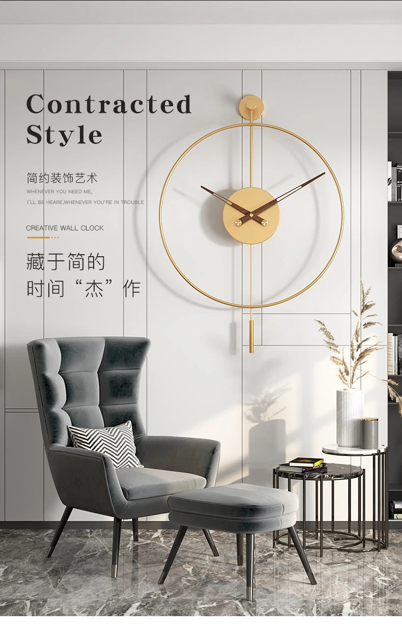 Spanish Minimalist Metal Wall Clock No Drill Installation Modern Industrial Style Large Silent Quartz Clock for Living Room