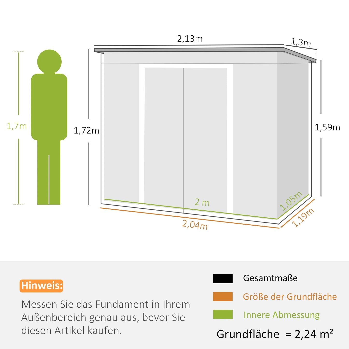 Outsunny tool shed 2.42 m², garden shed with ventilation window, sliding door, Green