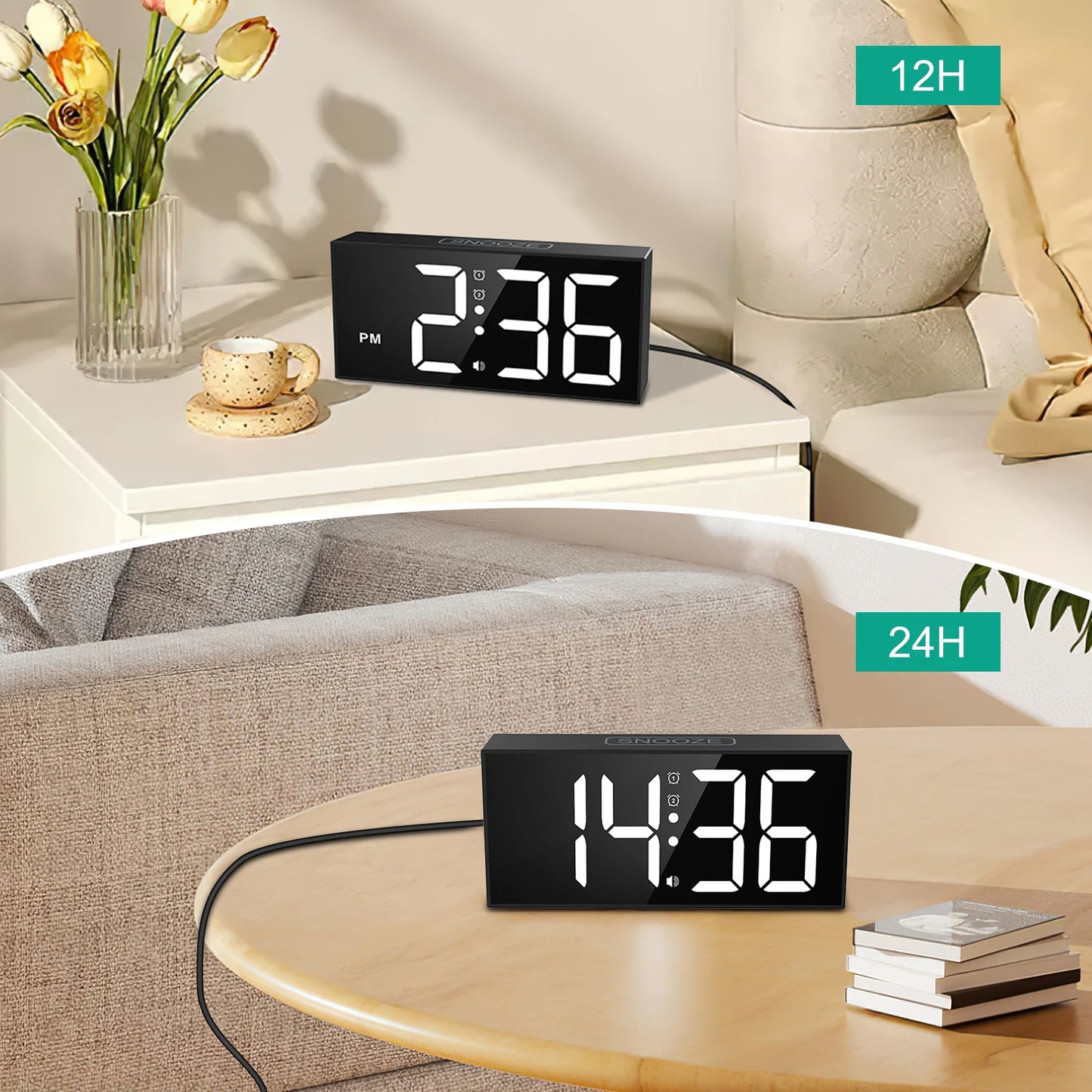 ORIA Vibrating Alarm Clock 7.5'' Large Display LED Clock Loud Alarm Clock with Bed Shaker for Heavy Sleepers Hearing Impaired