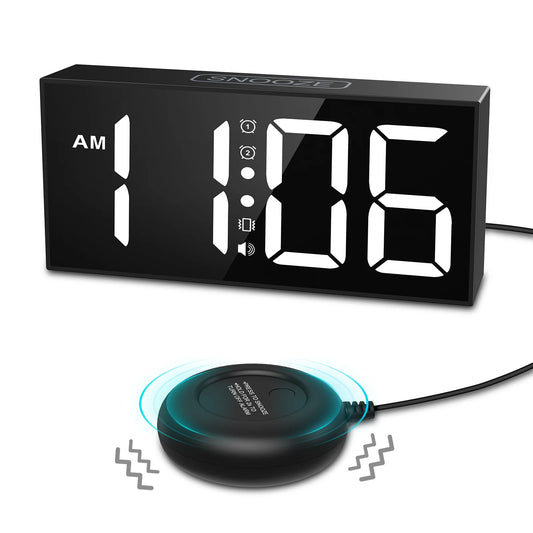 ORIA Vibrating Alarm Clock 7.5'' Large Display LED Clock Loud Alarm Clock with Bed Shaker for Heavy Sleepers Hearing Impaired