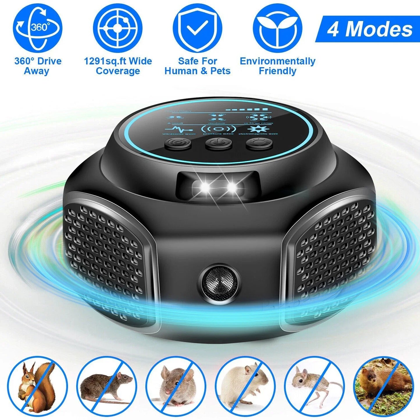 Ultrasonic Electronic Rodent Repellent 360°all-round Degrees Rat Repeller Effectively Repel Flies Cockroaches Mosquitoes