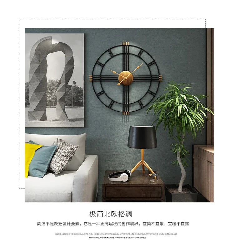 80cm Simple wall clock European style wrought iron  living room clocks creative fashion mute home modern decorative clock