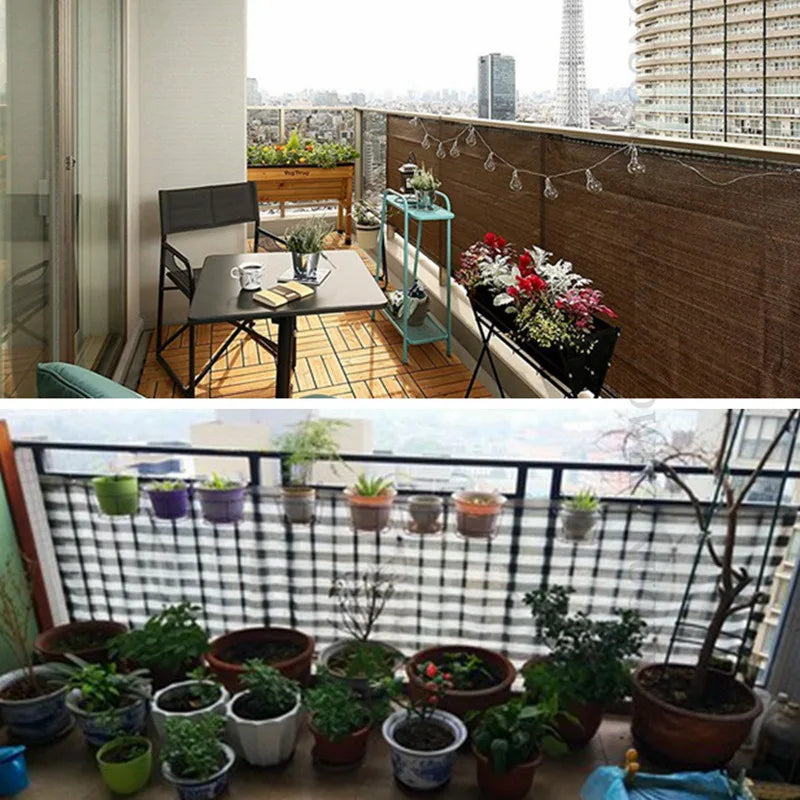 Beige Balcony Privacy HDPE Screen Fence Windscreen Cover Fabric Shade Netting UV Protection for Patio Backyard Porch Railing