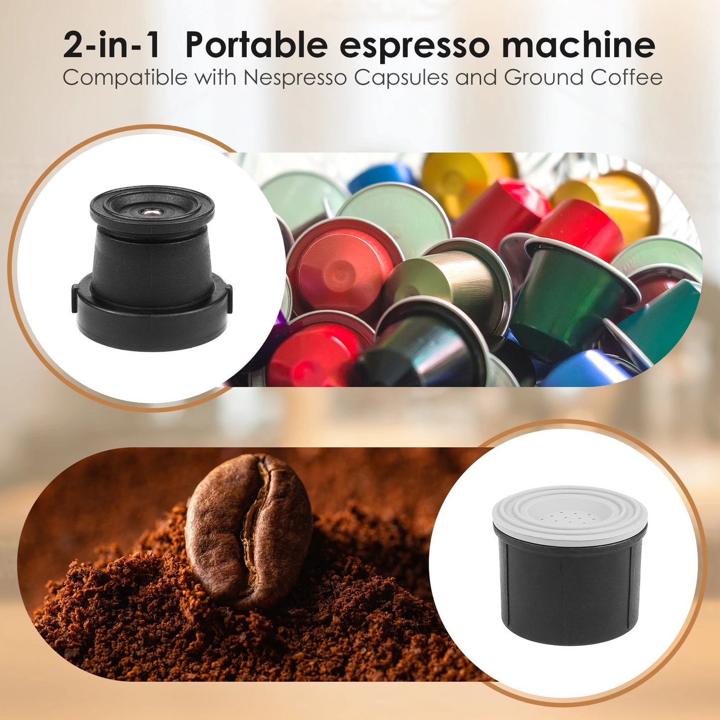 BioloMix 2 In 1Multifunctional Portable Manual Min Espresso Hand-Press Coffee Maker,Compatible with Capsule Coffee and Powder