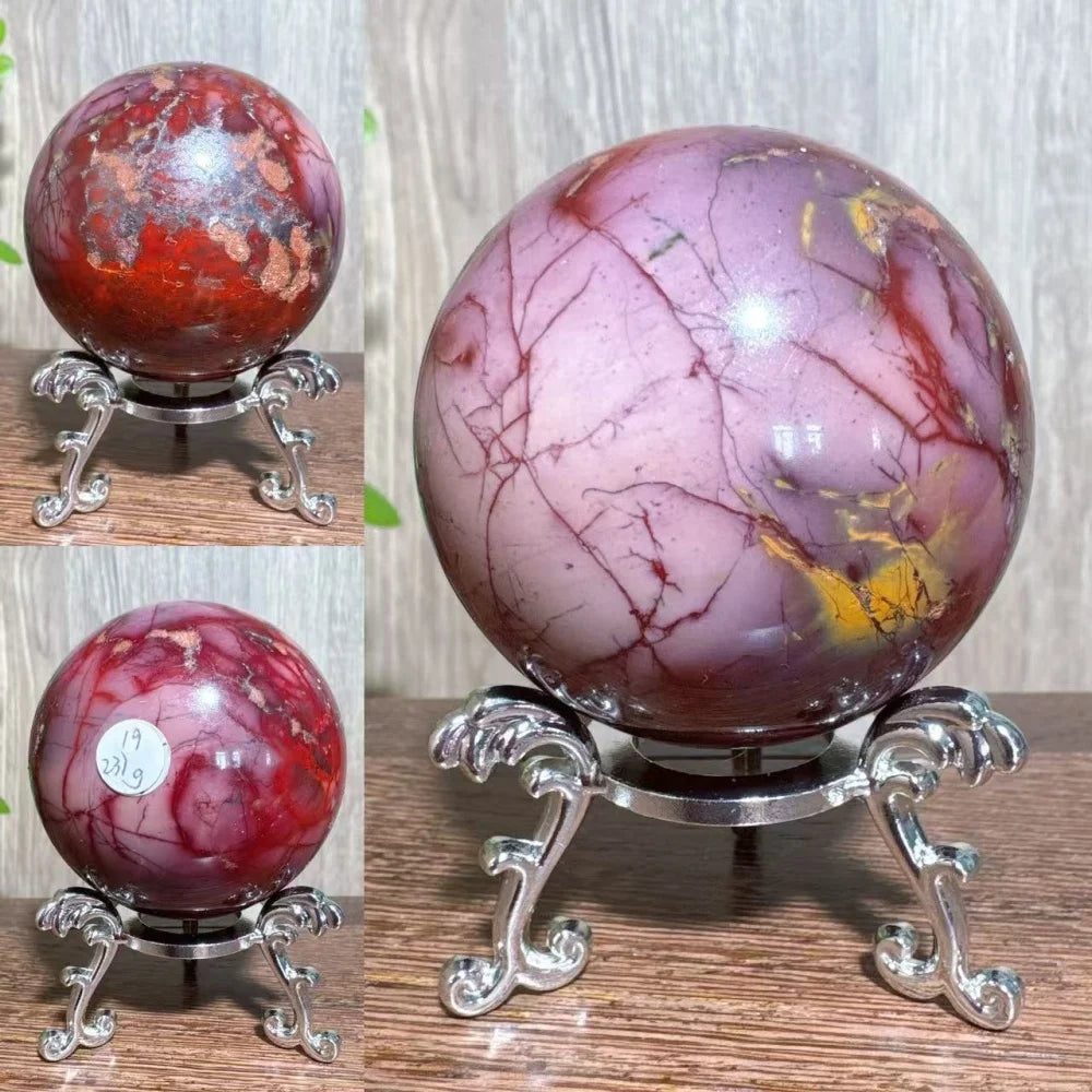 Natural Mookaite Geode Crystal Sphere – Unique Décor Raw cracked stone design with stand. Perfect for home décor, Reiki energy, and meaningful gift ideas.