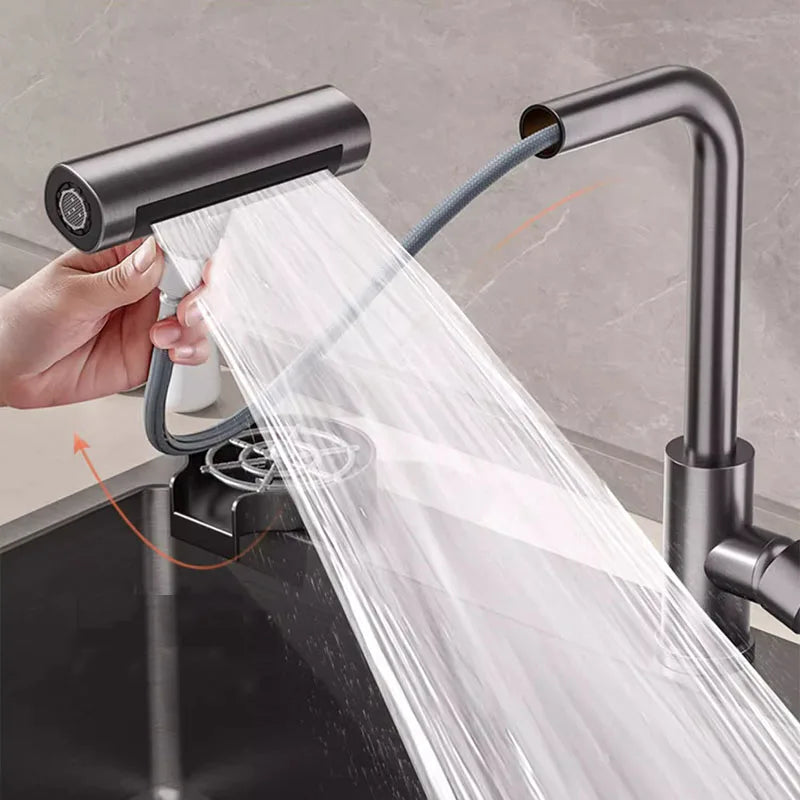 4 Modes Waterfall Kitchen Faucet G1/2 Stainless Steel Hot Cold Single Hole Deck Mounted Water Sink Mixer Wash Tap