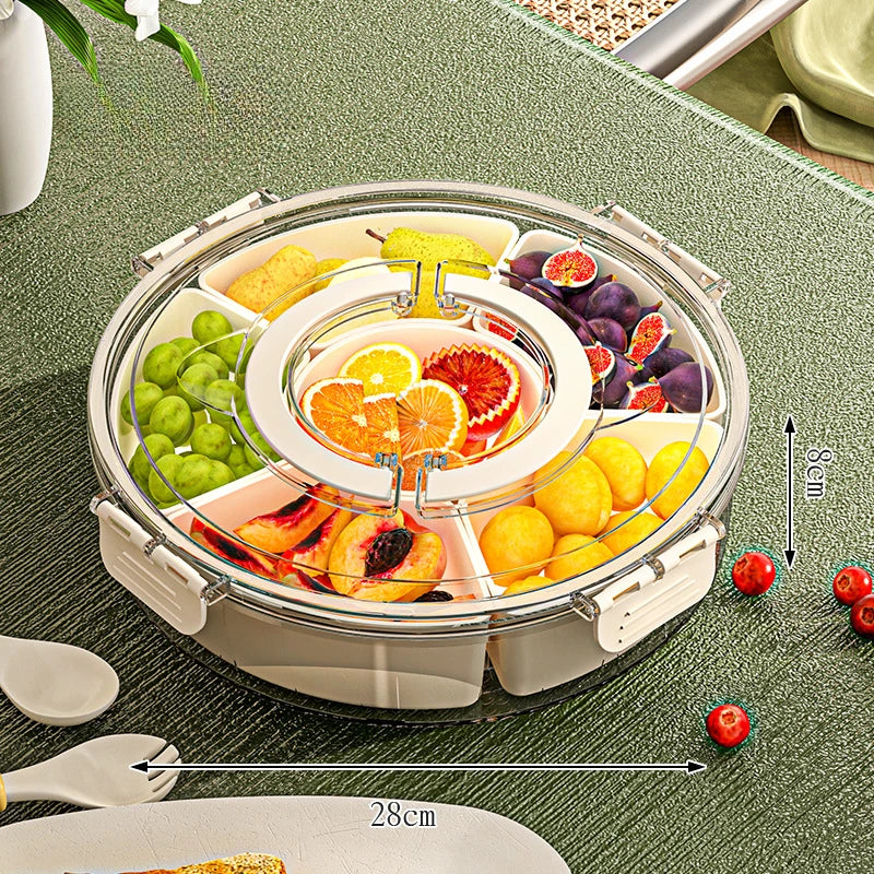 Rotating Snack Tray with Lid and Handle Fruit and Vegetable Tray Stackable Snack Box Containers Outdoor Party Snack Storage Box