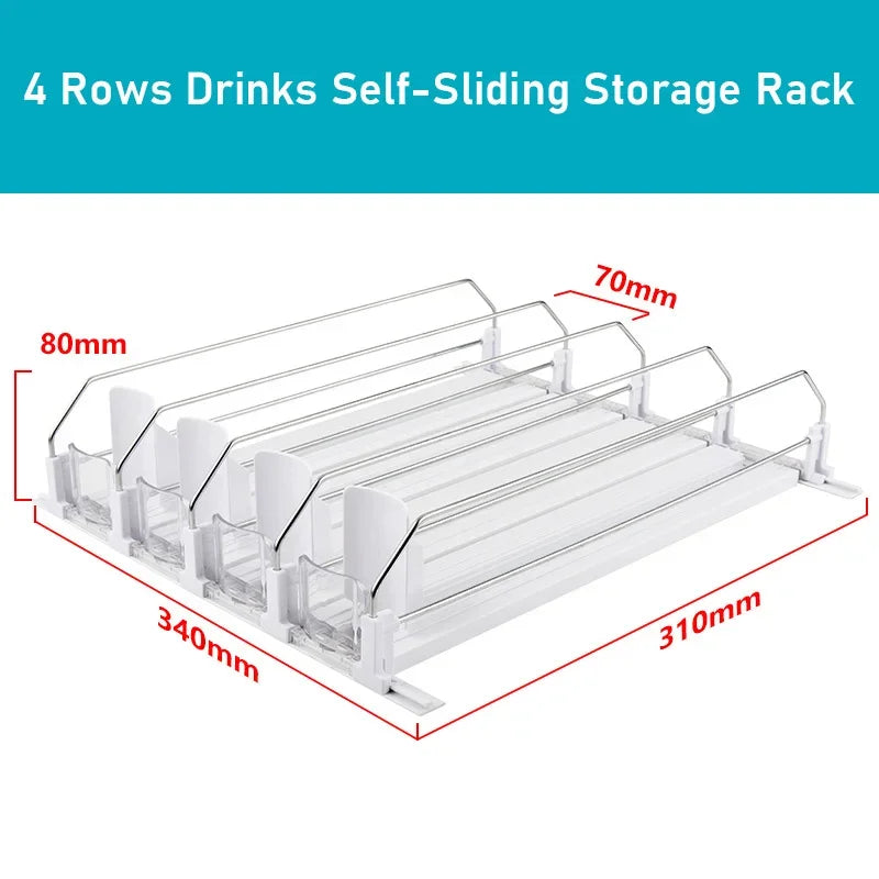 Drinks Self-Sliding Storage Rack Refrigerator Drink Organizer Soda Kola Beer Can Dispenser Adjustable Width Kitchen Organizer