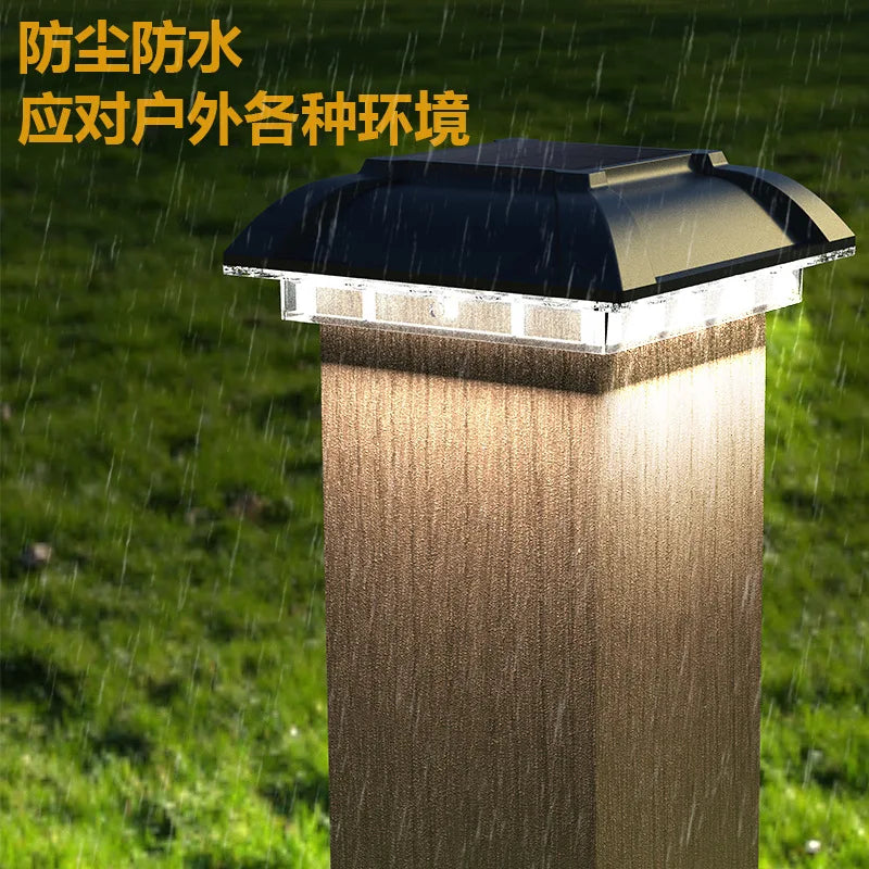 LED Solar Pillar Light Remote Control Retro Lantern Waterproof Outdoor Porch Column Lamp Night Light Garden Fence Decoration