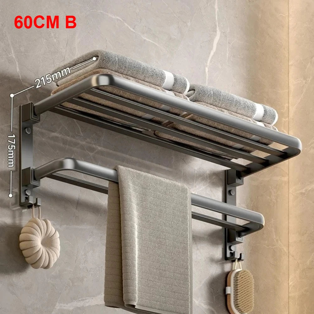 Gun Gray Triple Tier Folding Space Aluminum Towel Rack Wall mounted Hardware Pendant Set Bath Towel Holder Bathroom Accessories