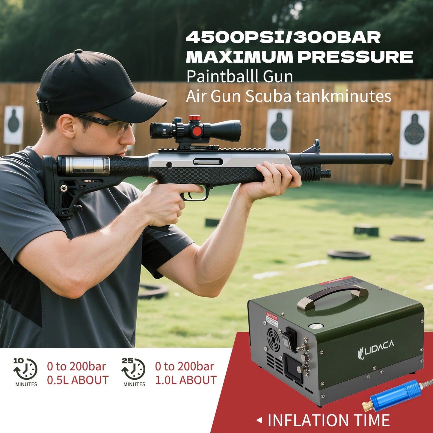 LIDACA 4500Psi 300bar Pcp Compressor 110V 220V Transformer 12v 30Mpa Shooting Air Gun Pump Scuba Diving built-in power supply