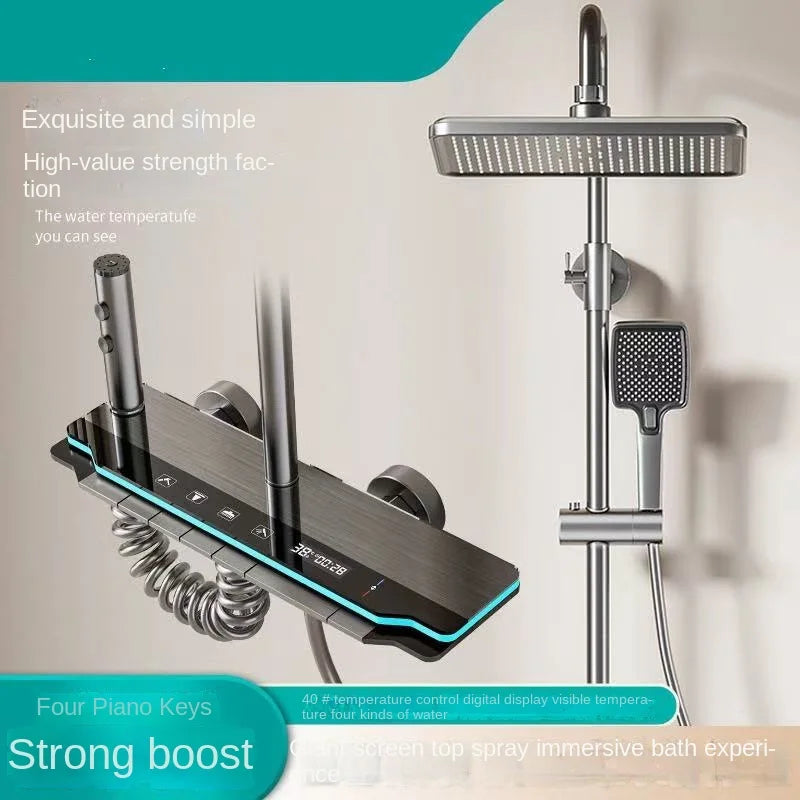 Space aluminum digital display shower head set, bathroom bathroom, shower, pressurized and thickened all copper shower