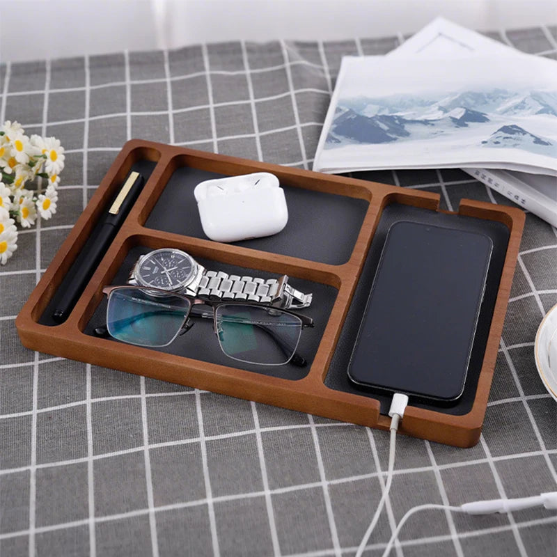 Wooden Desktop Storage Organizer Box With Compartments Home Office Glasses Mobile Phone Earphones Sundries Storage Box