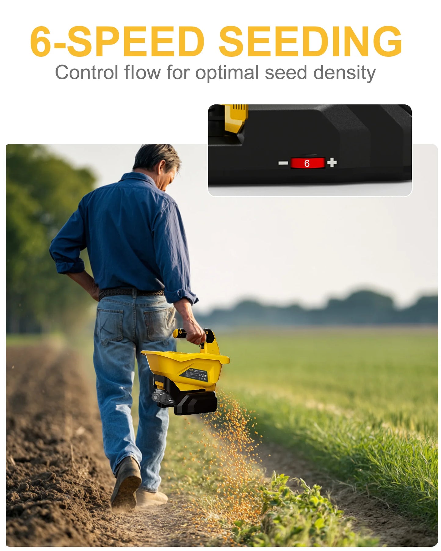 Cordless Handheld Spreader  Dewalt 18V/20V Compatible Battery powered electric spreader (battery not included). Perfect for grass seed, fertilizer, ice melt, or lawn care. Lightweight, cordless, easy one-hand operation.