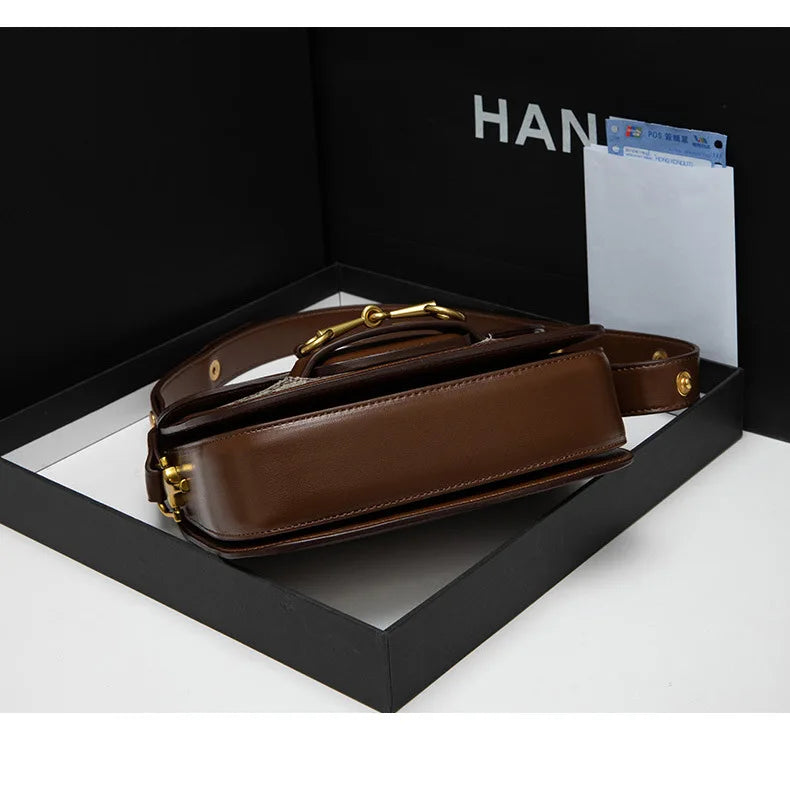 Ladies Genuine Leather Saddle Bag Versatile Crossbody Trendy underarm and single-shoulder design with a sleek, modern look. Compact, stylish, and perfect for everyday fashion.