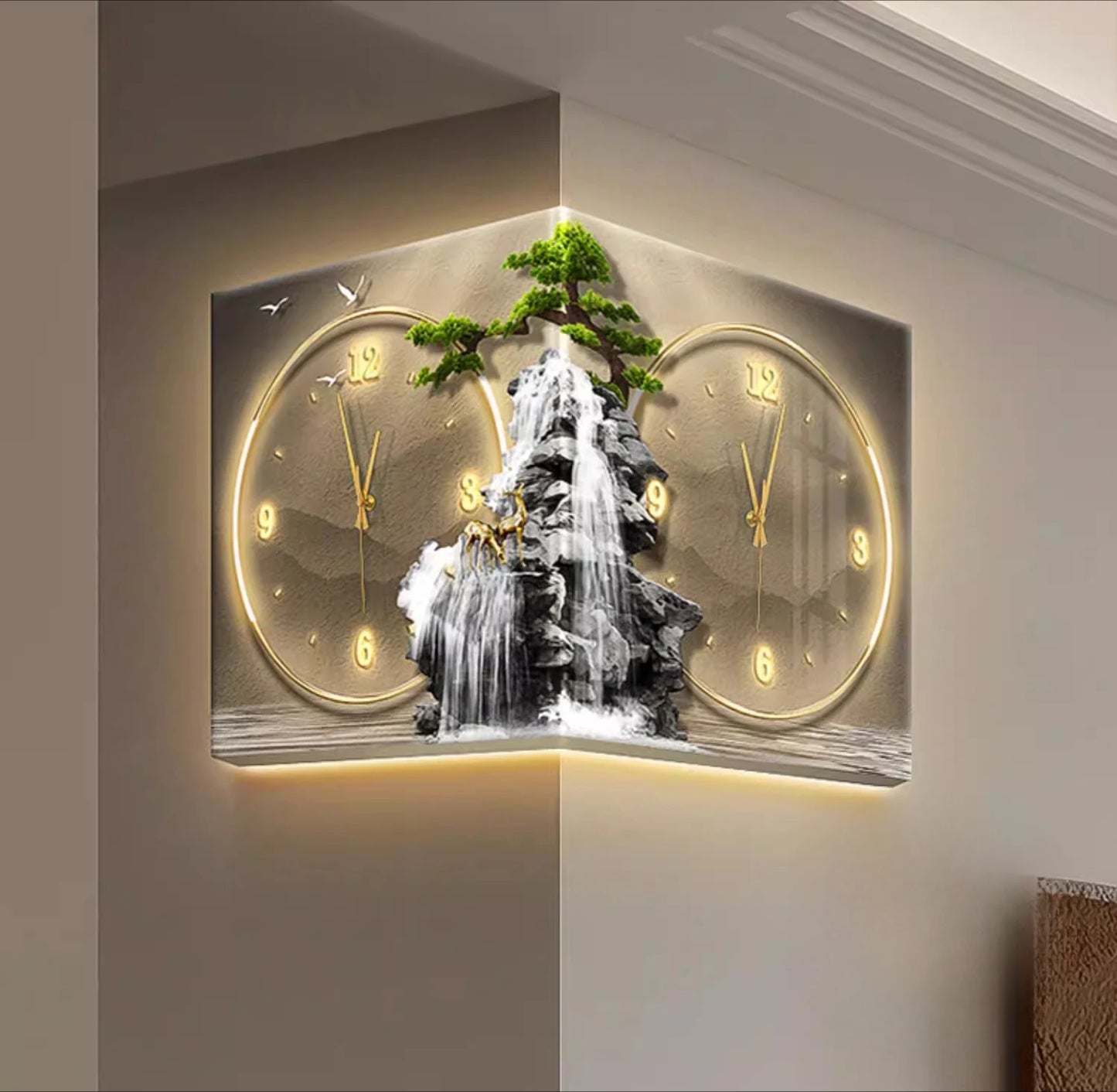 Modern Double Sided Corner Wall Clock Living Room Decoration LED Clock Mural Lamp Restaurant Background Wall Digital Wall Watch