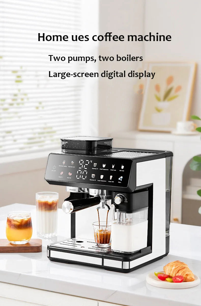 220V Semi-automatic Italian Coffee Machine With Grinding Function Espresso Coffee Maker Home Use Commercial Coffee Machine
