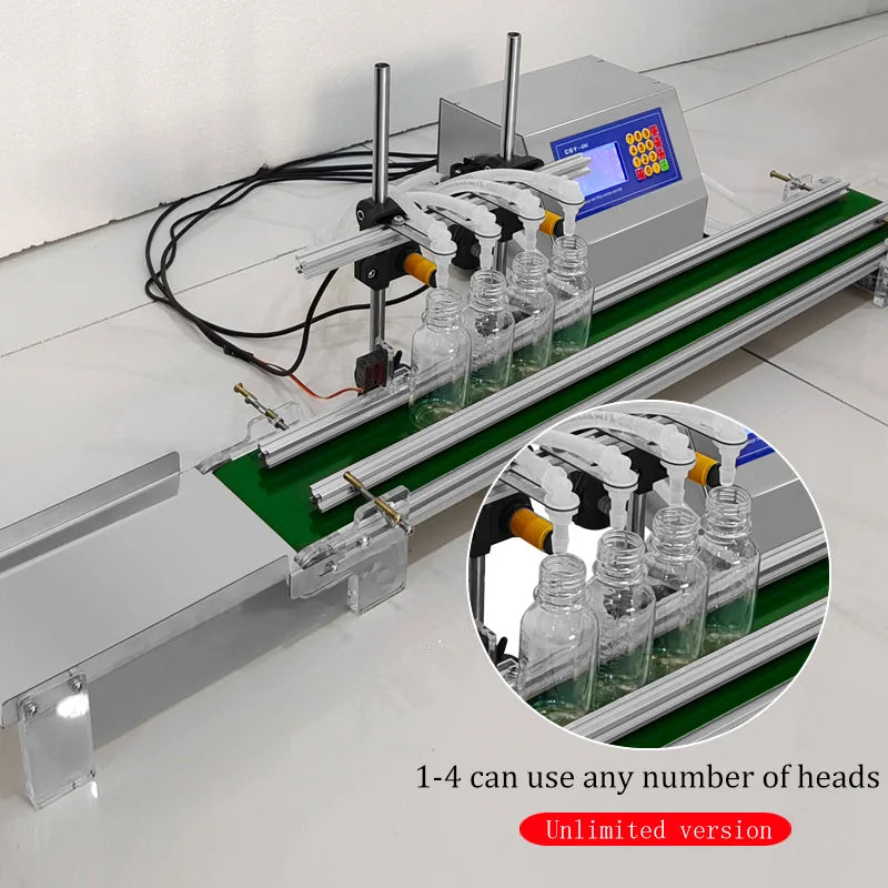 Automatic Filling Machine Diaphragm Pump Small Liquid Four Heads With Conveyor Belt Oil Filler 4*3000ml/head Csy-4h3200