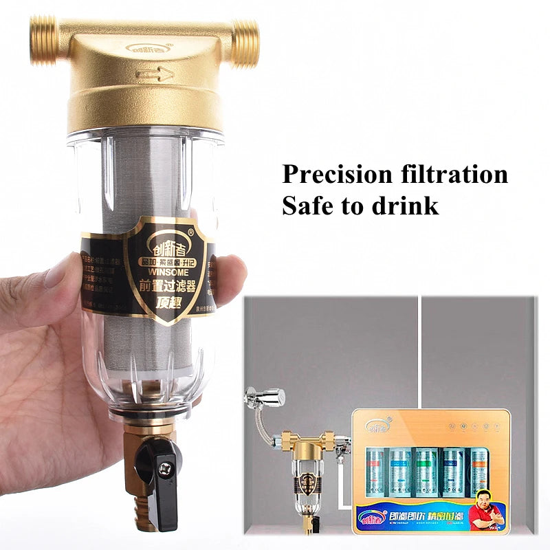 1/2" 3/4" 1" Domestic Water Stainless Steel Brass Pre-Filter House Central Water Purification Filter Home Water 40μm Filtration