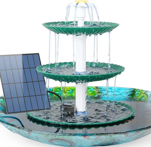 3-Tier Solar Bird Bath Fountain 3.5W solar pump, detachable 3-tier design. Attracts birds with flowing water – no wiring needed. Perfect garden & patio decor.