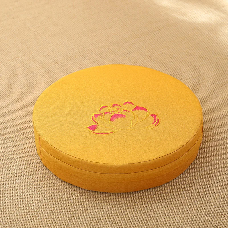 40x6cm Linen Meditation Cushion Round Yoga Floor Pillow Lotus Embroidery Zafu Tatami Seat Pad Removable Cover
