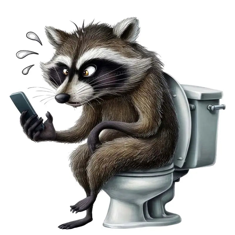 Funny Toilet Lid Stickers – Squirrels, Penguins & Raccoons Cute cartoon animals “sitting” on the toilet  instant bathroom humor! Waterproof, easy-peel decals for lid, cover or tank. Great for home, guest bath, or funny gifts. Wholesale available
