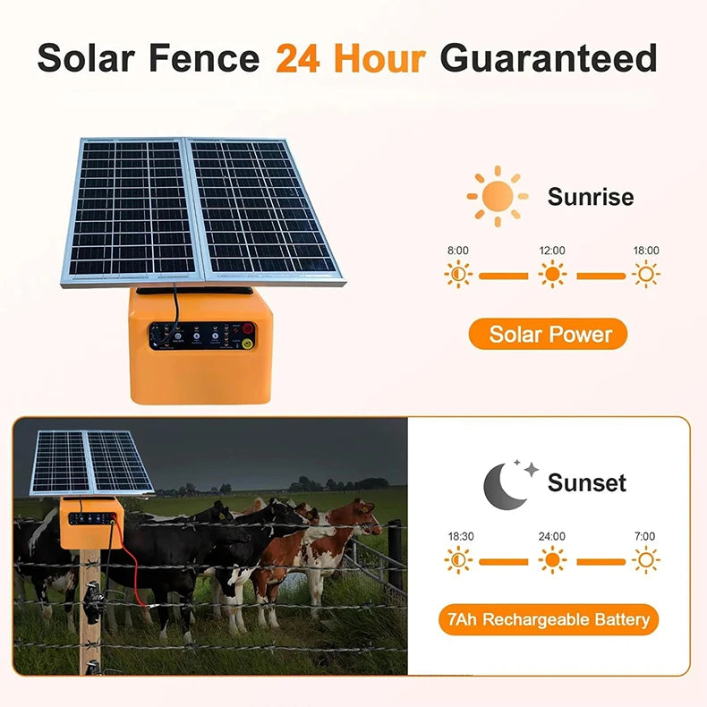 10KM Solar Electric Animal Fence 1.2J with Battery Solar Power Energy Charger Farm Device for Animals Cattle Sheep Livestock