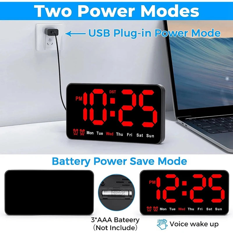 Digital Wall Clock, 9Inch LED Digital Clock Large Display With 12/24H, Big Digits,Small Silent Wall Clock Durable (Red)