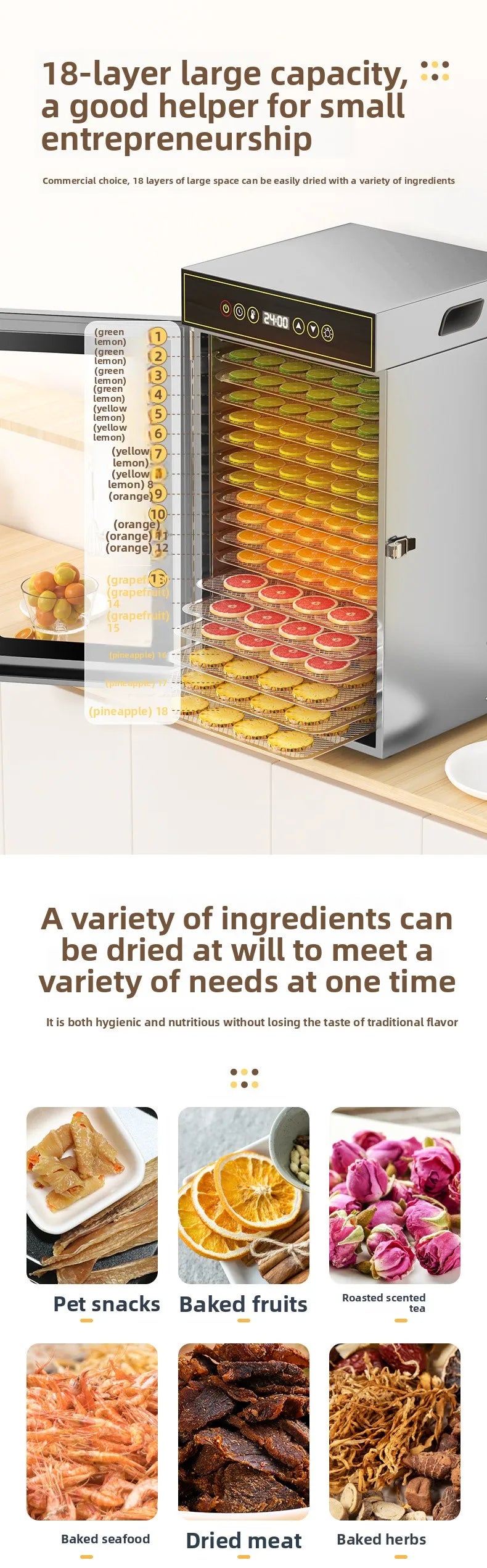 Premium 18-Tier Stainless Steel Food Dehydrator Commercial & Home Use, Adjustable Energy-Efficient Drying for Fruits/Meat/Herbs