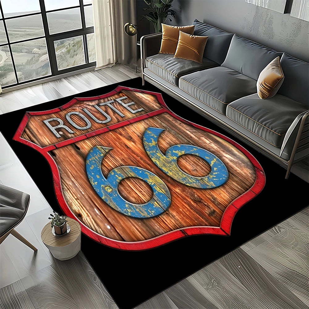 Retro America Historic Route 66,Mother Road,mãe EstradaCarpet Rug for Living Room Bedroom Home Sofa,Area Rug Non-slip Floor Mat