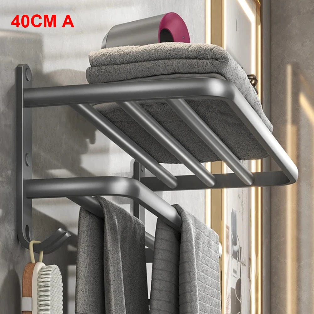 Gun Gray Triple Tier Folding Space Aluminum Towel Rack Wall mounted Hardware Pendant Set Bath Towel Holder Bathroom Accessories