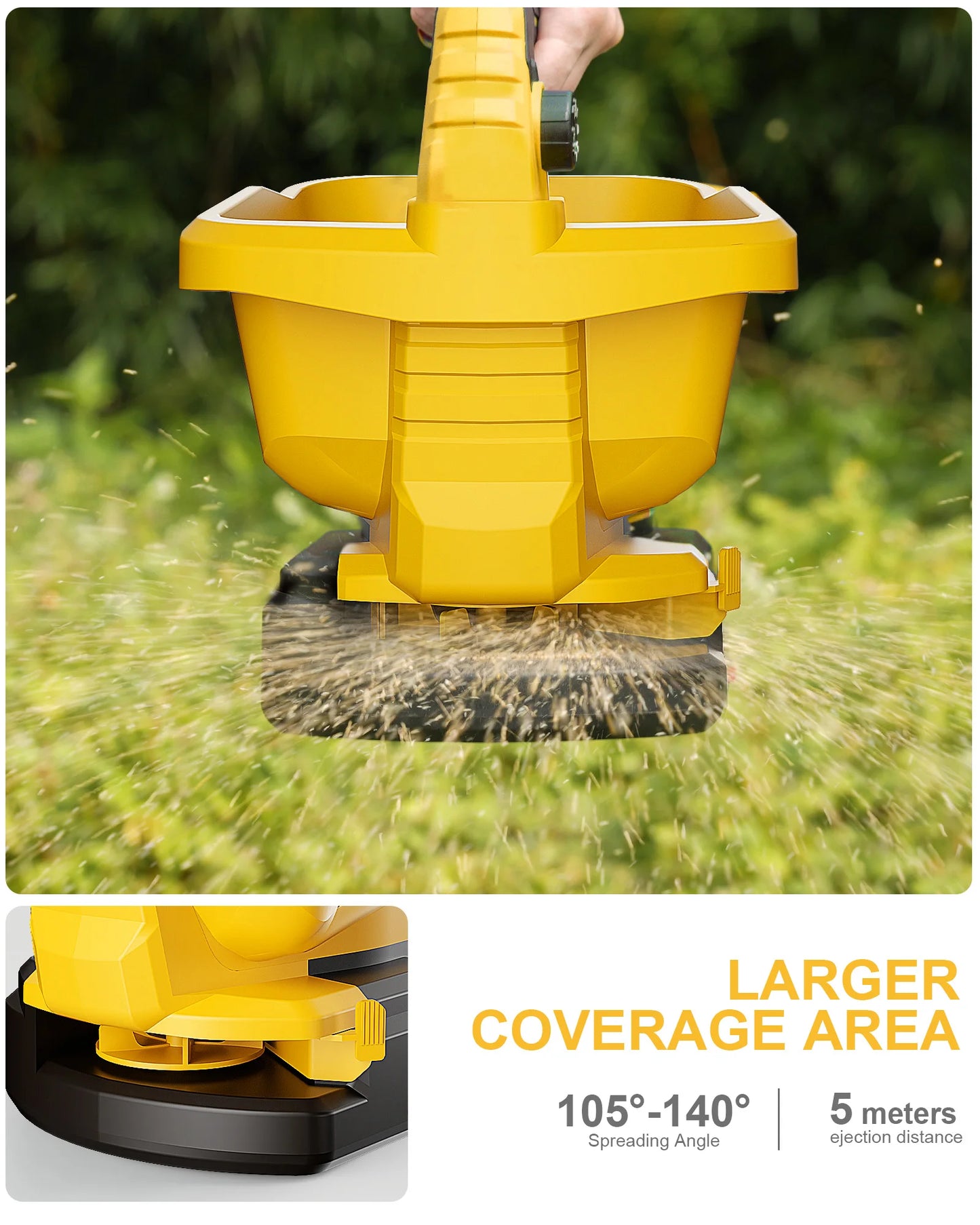Cordless Handheld Spreader  Dewalt 18V/20V Compatible Battery powered electric spreader (battery not included). Perfect for grass seed, fertilizer, ice melt, or lawn care. Lightweight, cordless, easy one-hand operation.