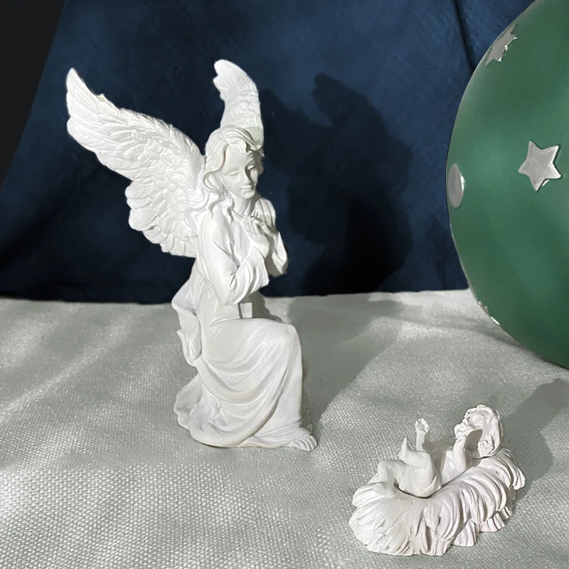 Resin Angel Statues Europe Christmas Manger Scene Girl Figurines Home Interior Desktop Decor Accessories Object Collection Bless