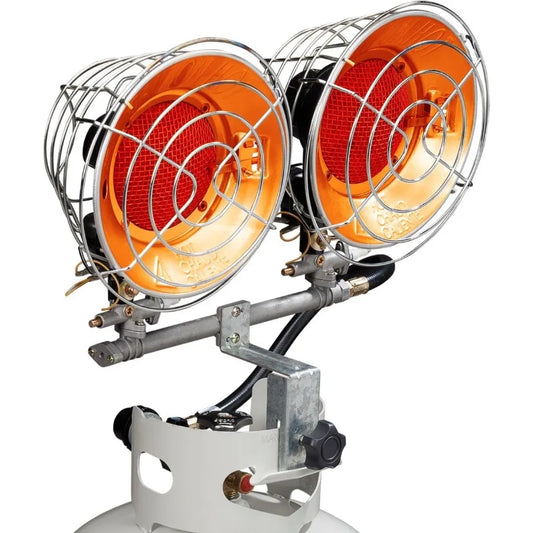 Infra-Red Tank Top Outdoor Heater for Propane Gas Tanks Double Burner 30 000 BTU Silver Camping and Patio Use