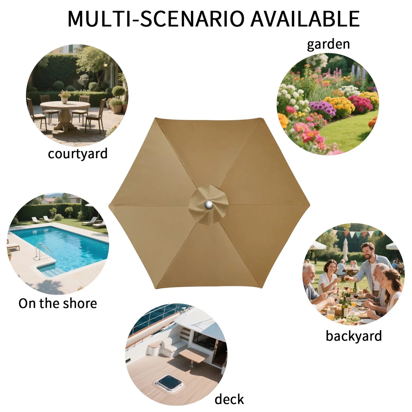 Replaceable Parasol Top Cloth Garden Outdoor Patio Canopy Umbrella Cover Sunshade Garden Canopy UV Protection 2m/2.5m/2.7m/3m