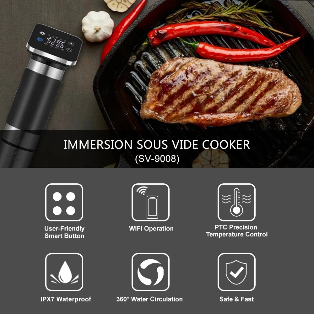 BioloMix 5th Generation Smart Sous Vide Machine WiFi Enabled Stainless Steel IPX7 Waterproof with APP Control Thermal Circulator
