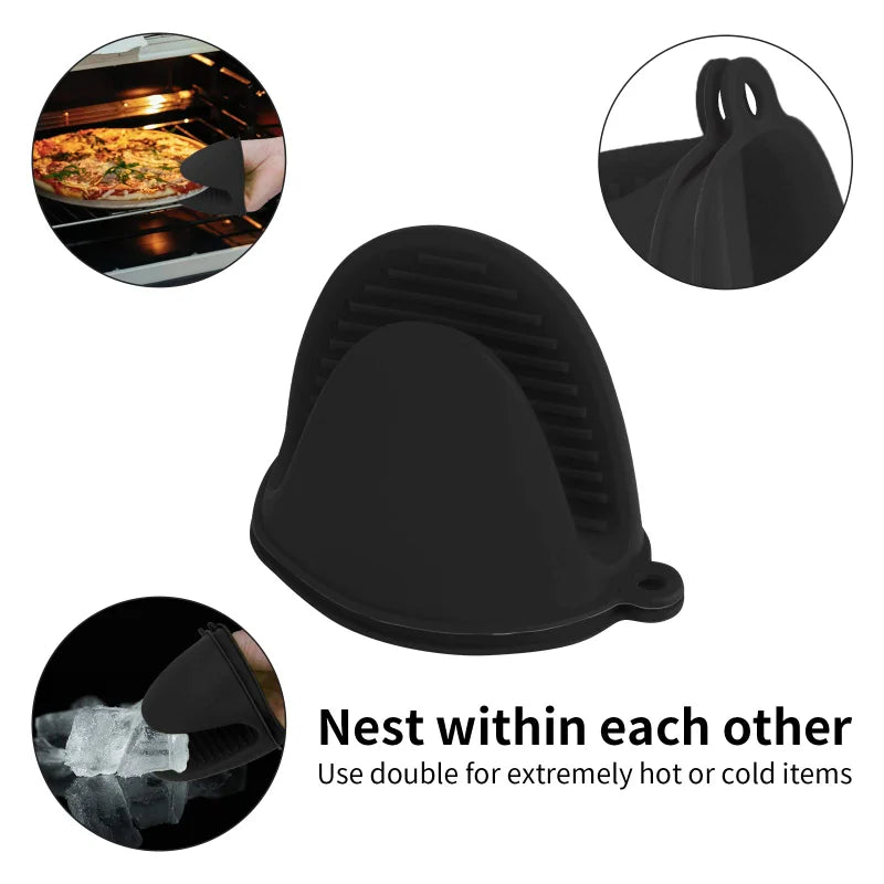 2pcs Mini Oven Gloves Silicone Heat Resistant Cooking Gloves Insulated Non-slip Gloves Clip Pot Rack Cooking Oven Gloves