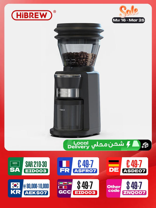 HiBREW Coffee Mill Automatic Electric Coffee Grinder with 31 Gears for Espresso American Coffee Pour Over Visual Bean Storage G3