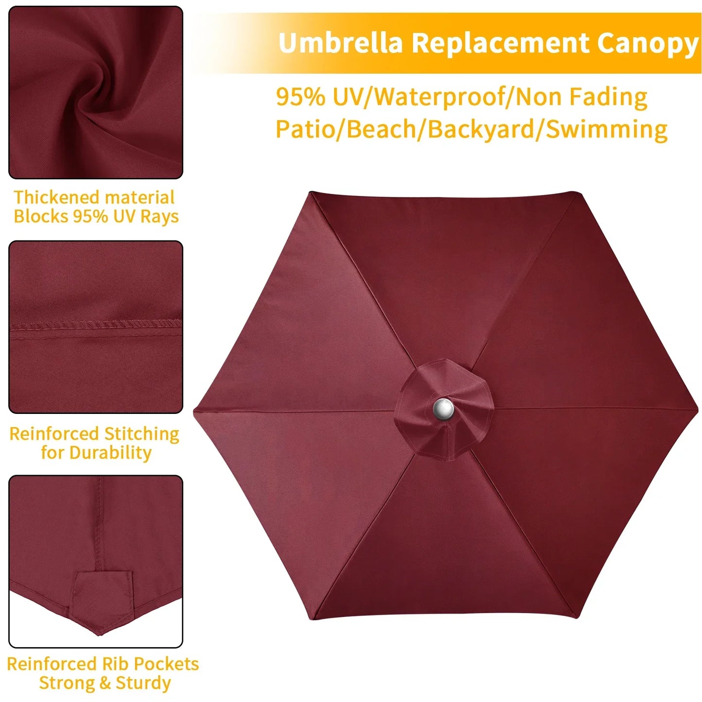 Replaceable Parasol Top Cloth Garden Outdoor Patio Canopy Umbrella Cover Sunshade Garden Canopy UV Protection 2m/2.5m/2.7m/3m