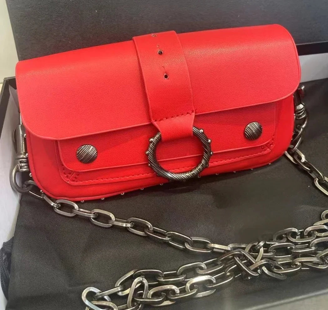 Multi-Color French Design Mini Waist Bag Classic Rivet Style Chic round design with a simple, versatile look. Compact and stylish, perfect for everyday wear.