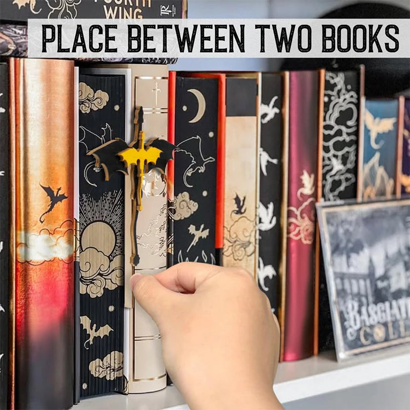 Handmade Dragon Bookshelf Decor, Wooden Fourth Wing Double Dragon Book Insert, Handmade Decorative Bookends For Books Lovers