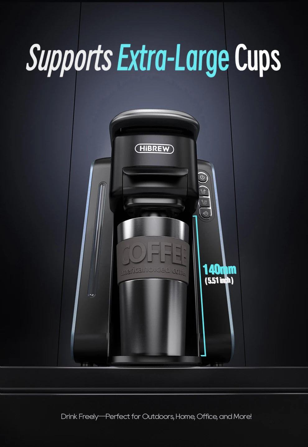HiBREW 6 in 1 Multiple Capsule Coffee Machine Hot/Cold DG Cappuccino Nes Small Capsule ESE Pod Ground Coffee Cafeteria 20Bar H6