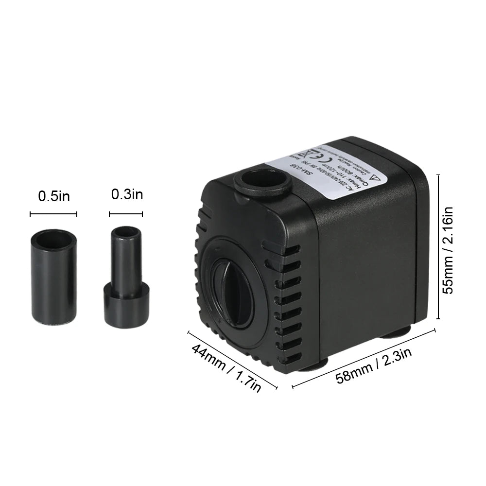 600L/H 8W Submersible Pond Water Pump for Aquarium Tabletop Fountains Pond Water Gardens and Hydroponic Systems with 2 Nozzles