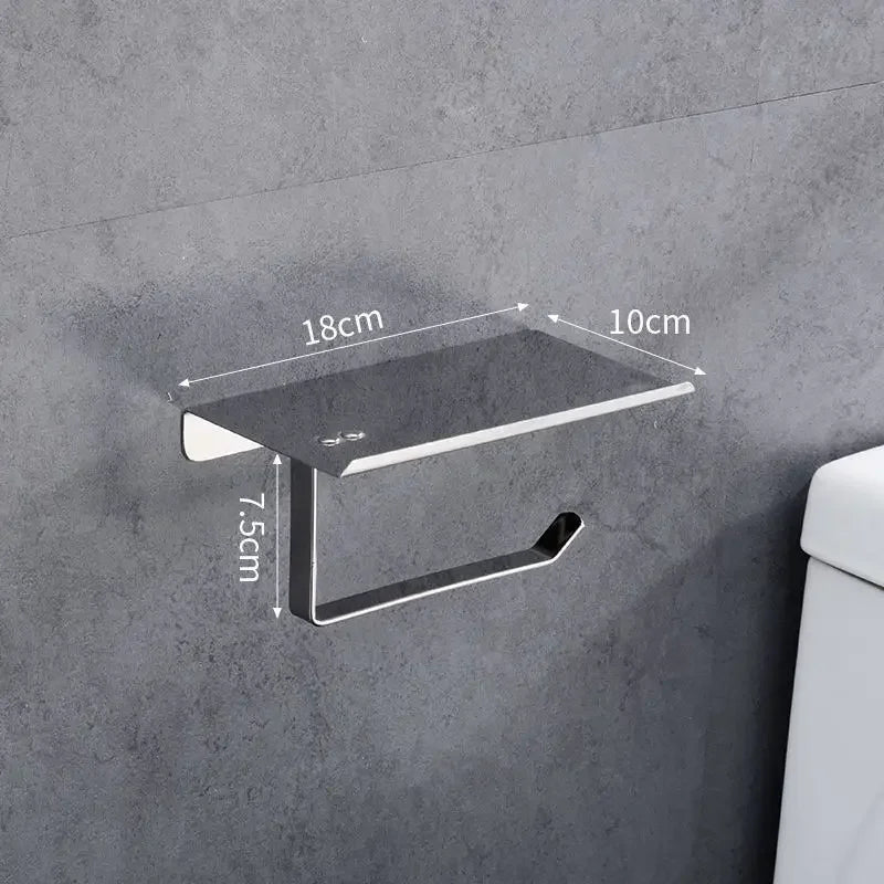 Toilet paper rack 304 stainless steel tissue holder, mobile phone rack, non-punching bathroom roll holder