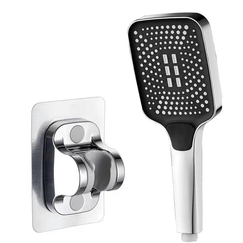 Square Button Adjustable Shower Head Silver Booster Shower Head Thickened Water Outlet Shower Head Set