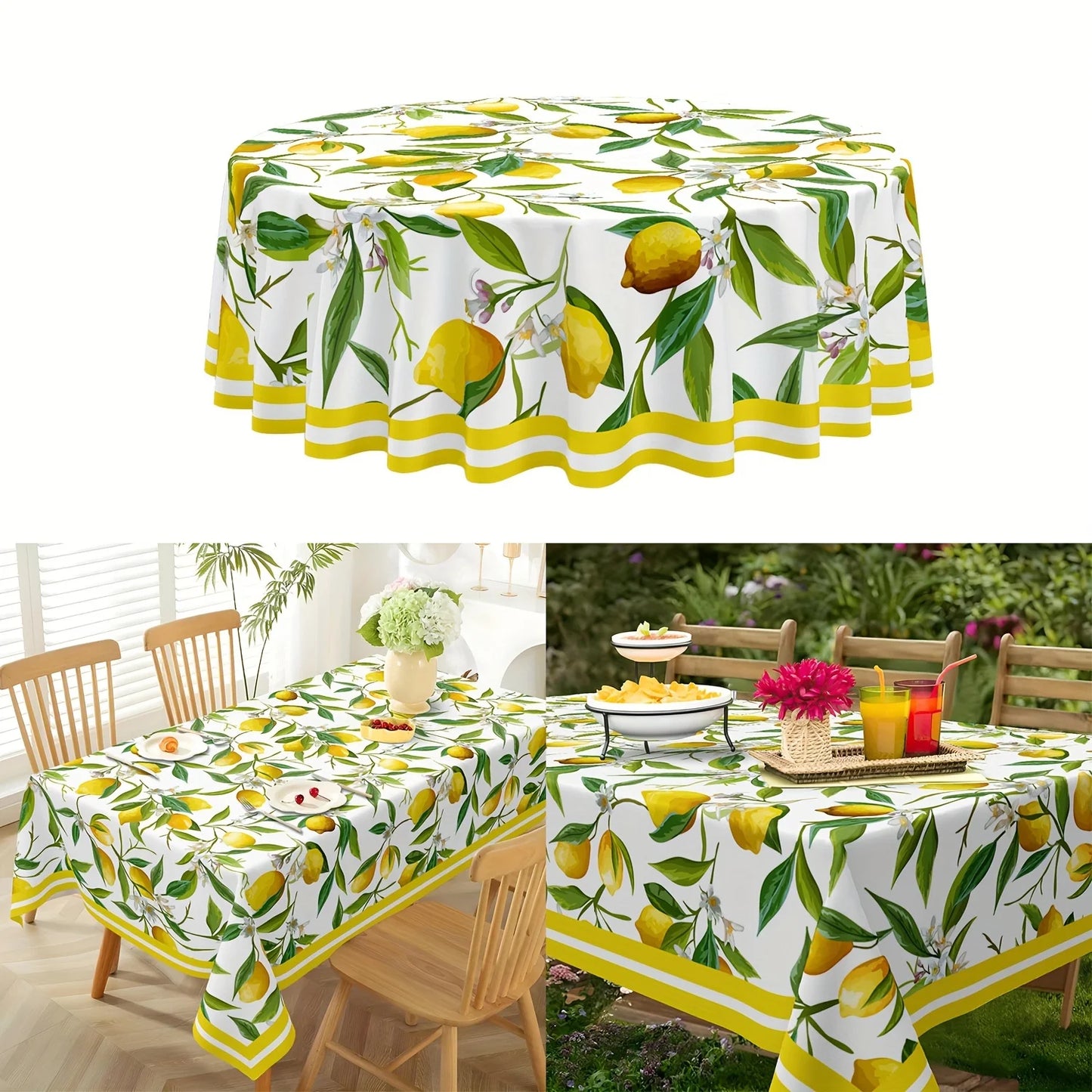 Yellow Lemon Floral Rectangle Waterproof Tablecloth Party table Decor Farmhouse Kitchen Dining Tablecloth Wedding Decorations