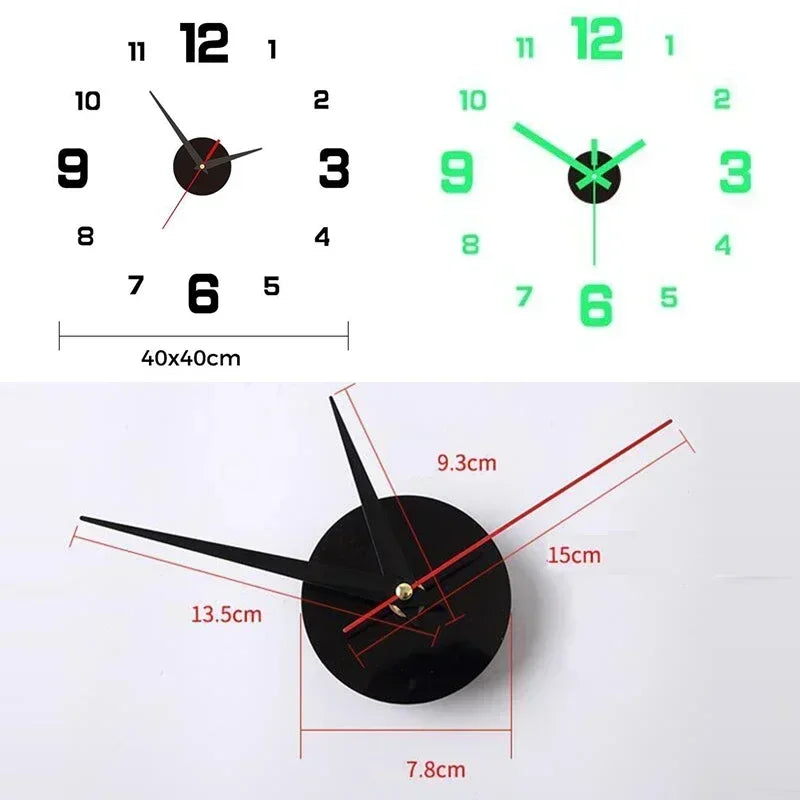 3D Luminous Wall Clock Frameless Acrylic DIY Digital Clock Wall Stickers Mute Clock for Office Living Room Bedroom Wall Decor