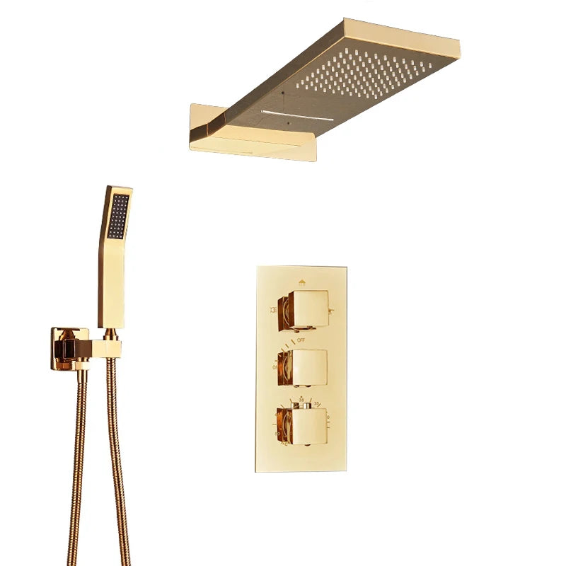 Thermostatic shower syste Waterfall Shower Faucet Concealed Shower r Wall Mounted Shower Column Hot And Cold Mixing Valve