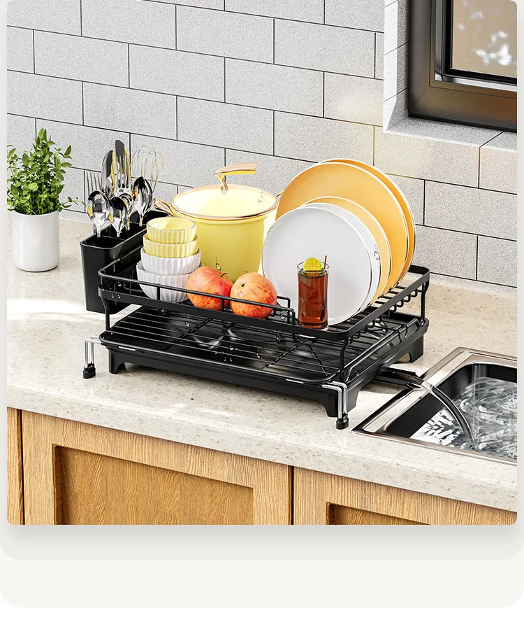 Dish Drying Rack - Extendable Dish Rack, Large Sink Drying Dish Drainer for Kitchen Counter, Stainless Steel Dish Strainer