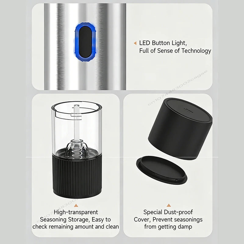 Electric Salt and Pepper Grinder Automatic Rechargeable Pepper Mill Shakers Adjustable Coarseness Kitchen Appliances